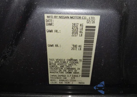 2016 Nissan Altima 2.5 Sr из США, поврежденный, VIN 1N4AL3AP6GC173867